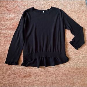 Bluesteel Black Knit Sweater Top Back Ruffle Detail Long Sleeve Size G